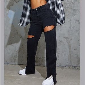 Black thigh rip distressed split hem jeans